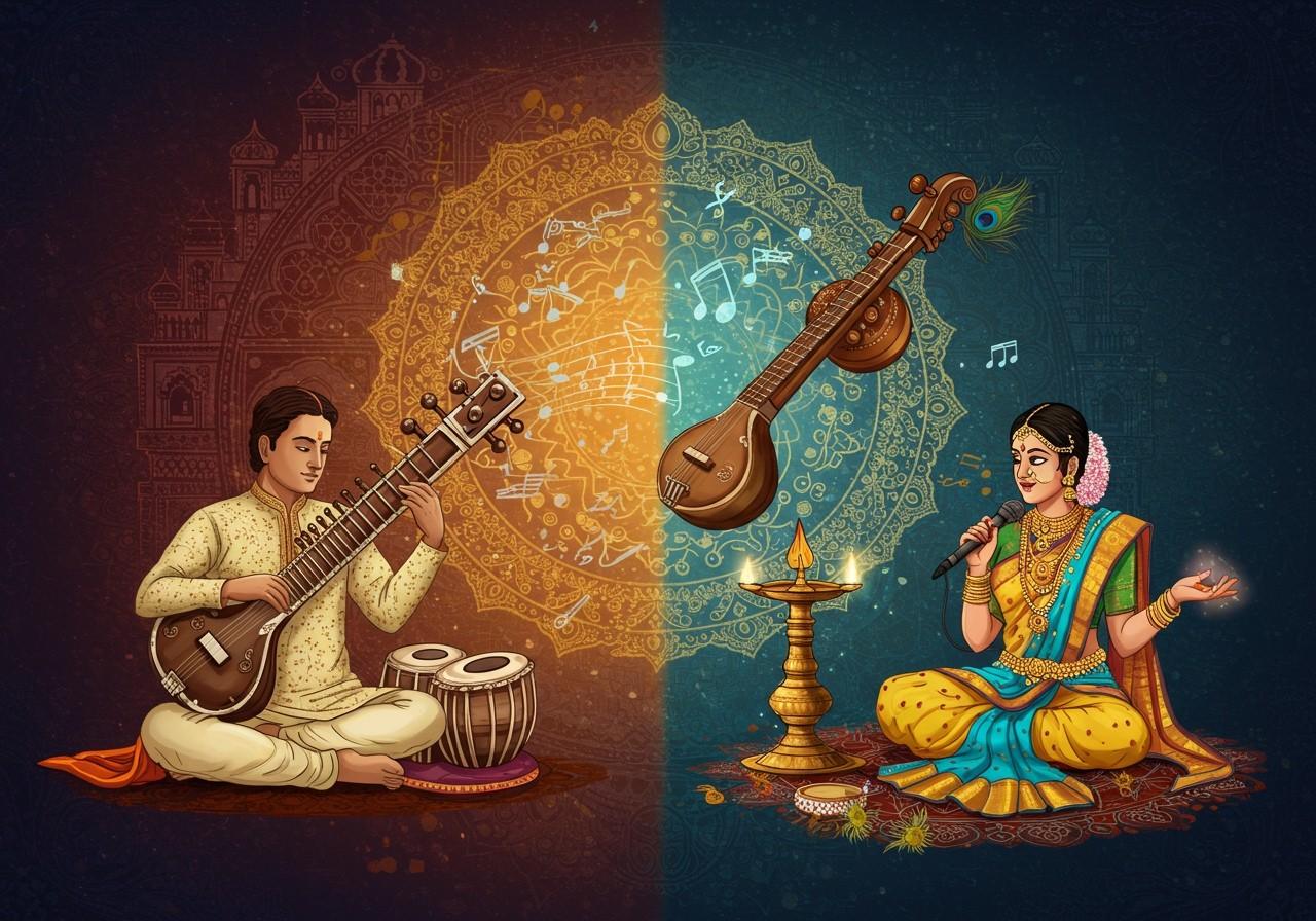 Musician playing sitar in Hindustani classical music