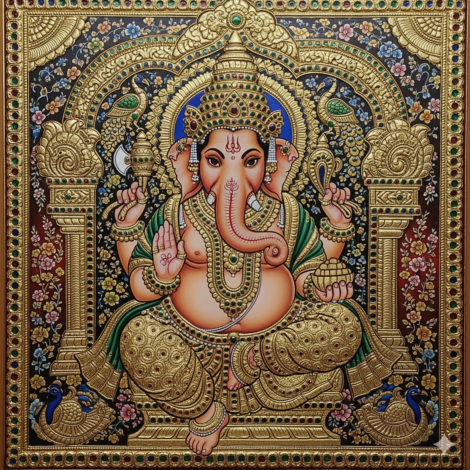 Tanjore painting of Lord Ganesha with gold foil decoration